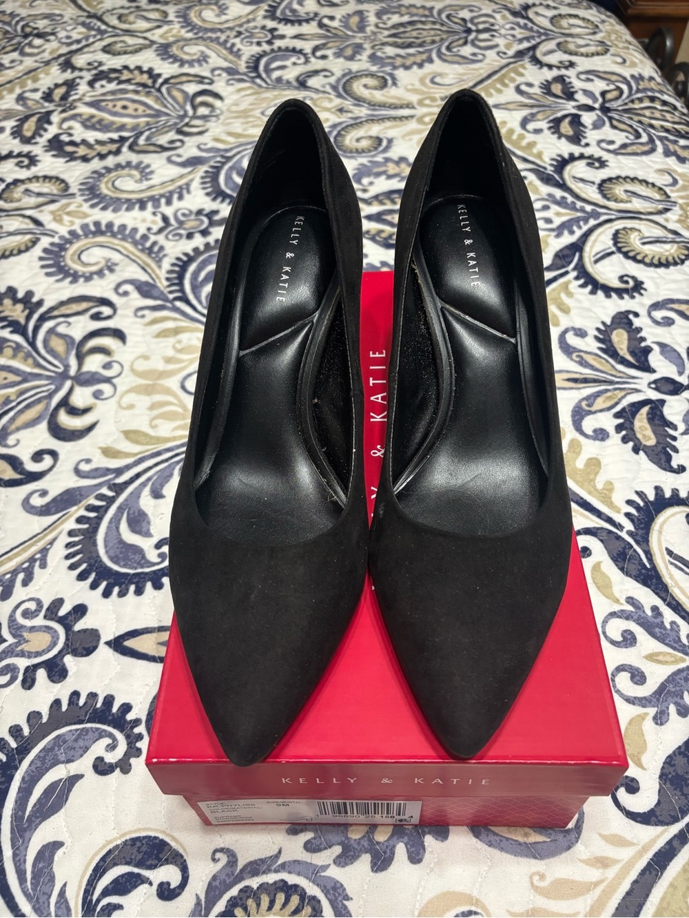 Kelly & Katie Black Pointed Suede High Heels